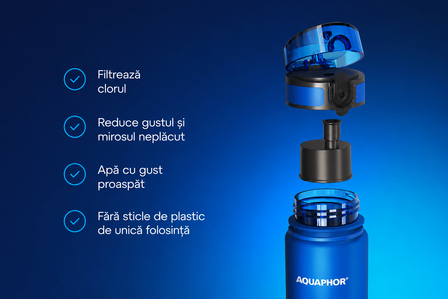 Cartușul AQUAPHOR City reduce clorul și îmbunătățește gustul apei